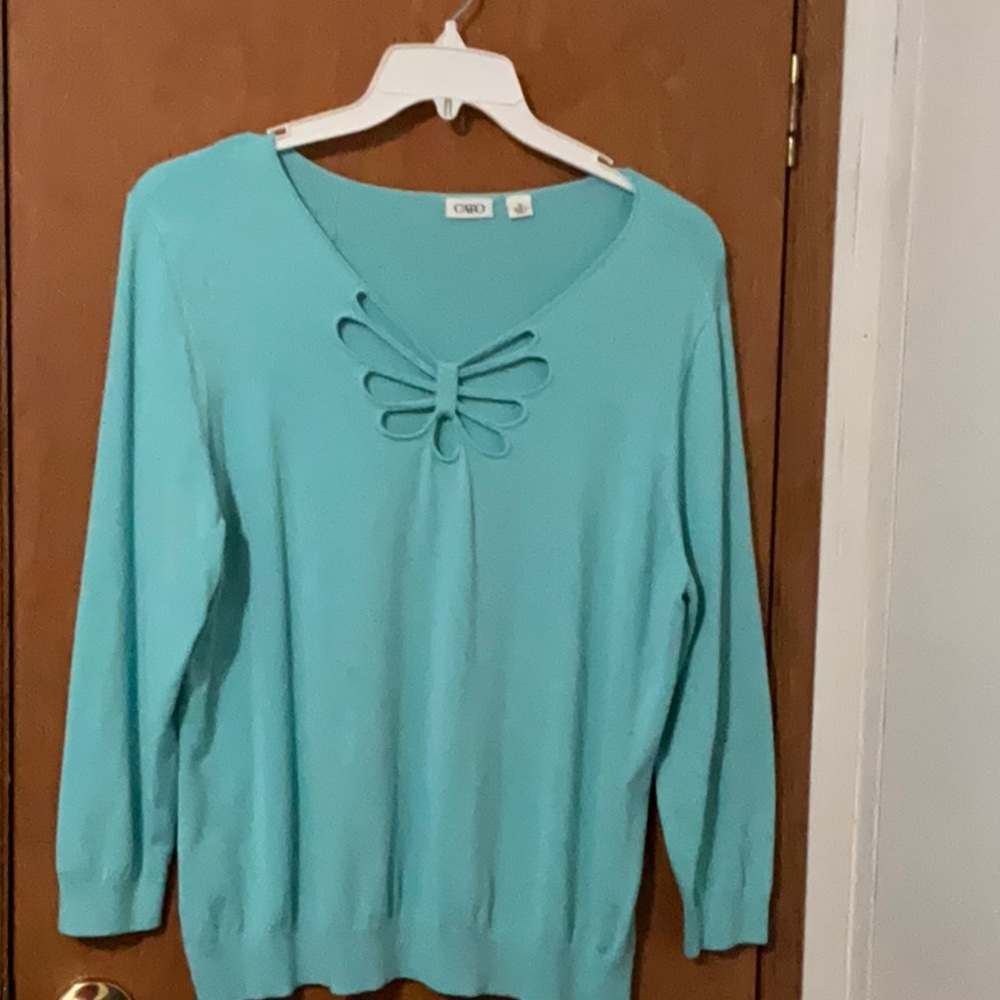 Cato Blue V-Neck Sweater Lightweight Knit